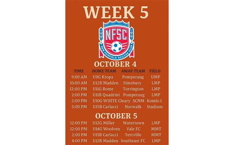 Week 5 Travel schedule